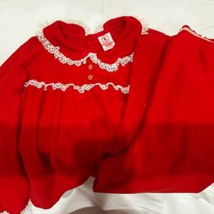 Vintage 80s Red Flannel Factory Girl's Red Pajamas